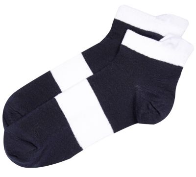 Navy white block stripe trainer socks